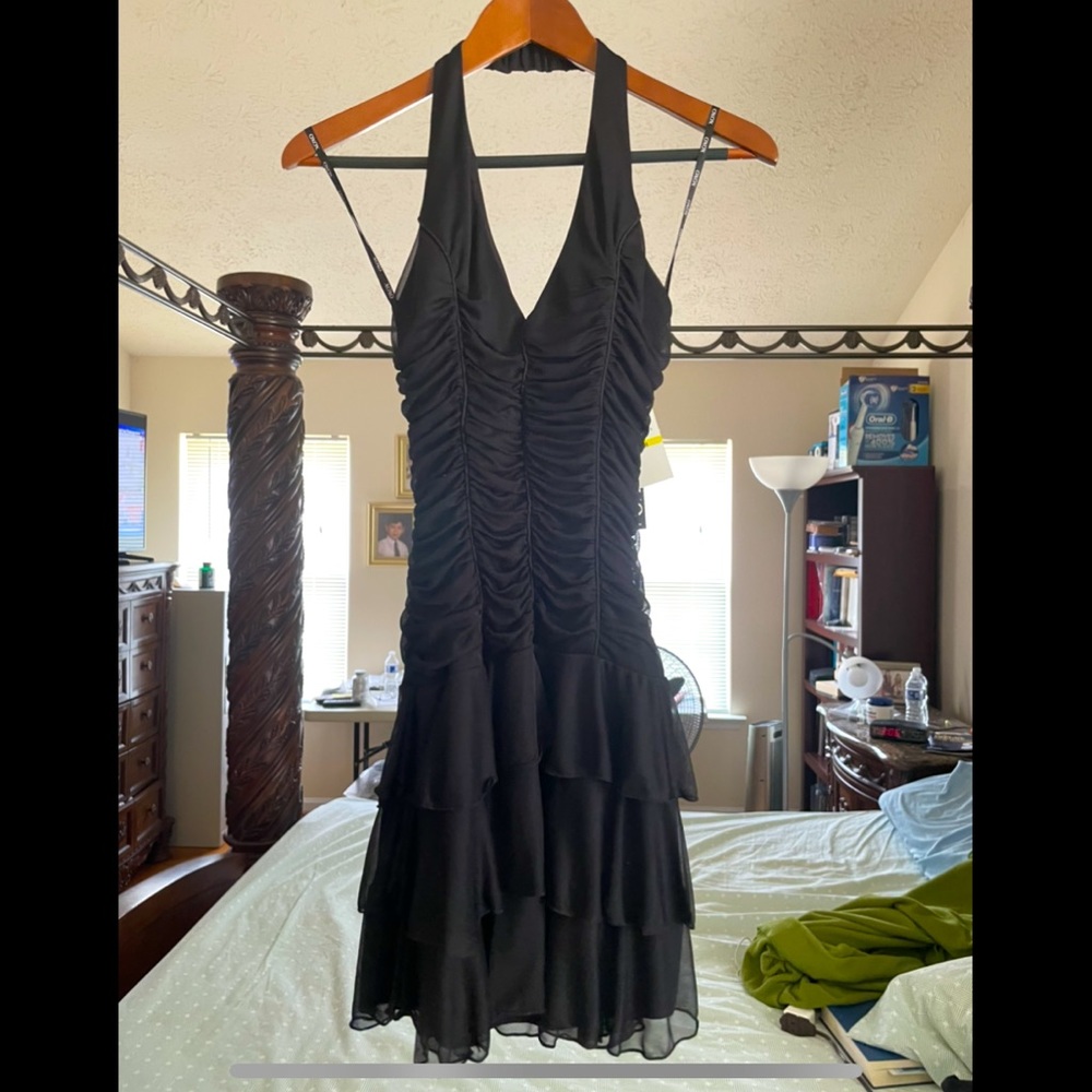 Black ruched halter dress NWT
